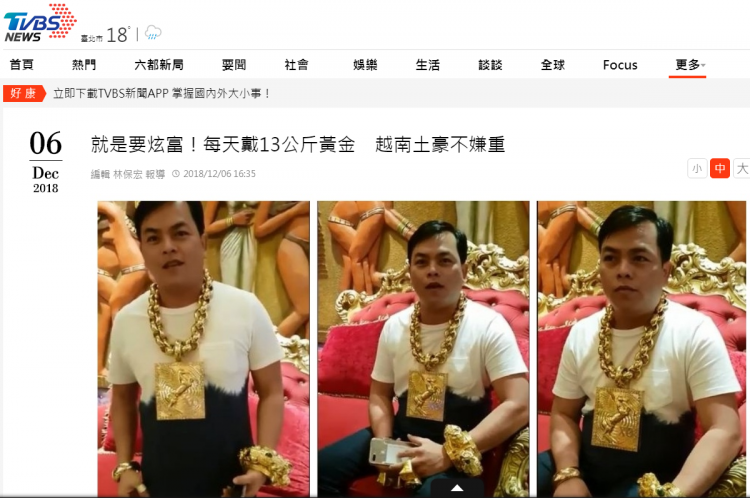 Đại gia Việt đeo 13 kg vàng đi xem đá bóng được lên hàng loạt báo nước ngoài