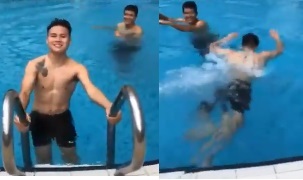 Clip Quang Hải trổ tài bơi bướm