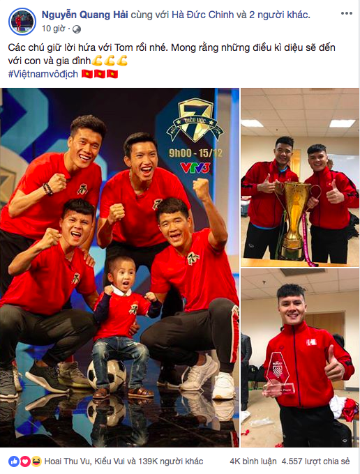 Quang Hải bất ngờ đăng status 'trả nợ' sau chức vô địch AFF Cup 2018