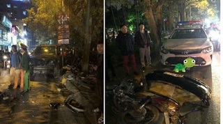 Lexus gây tai nạn liên hoàn trên phố Trích Sài, tông rụng biển xe CSGT