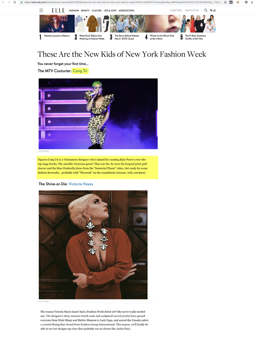 Tạp chí Elle dành cơn mưa lời khen cho NTK Công Trí trước thềm York Fashion Week 