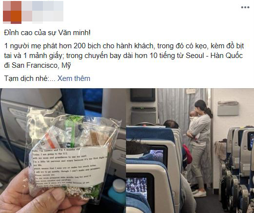 Lo con nhỏ khóc khiến hành khách trên máy bay khó chịu, bà mẹ trẻ đã làm hành động này và khiến mọi người phải khâm phục