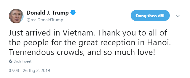 Vừa đặt chân đến Hà Nội Tổng thống Donald Trump đã nói điều bất ngờ