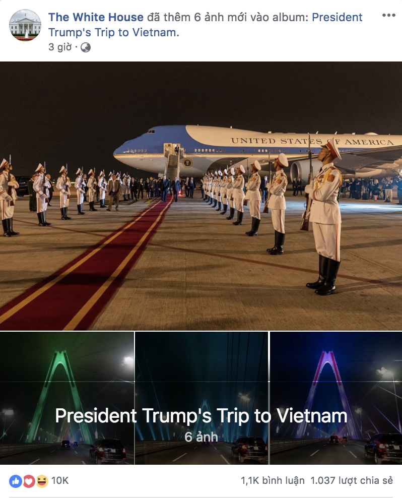 Cầu Nhật Tân bất ngờ xuất hiện trên fanpage của Nhà Trắng sau khi Tổng thống Trump tới Việt Nam