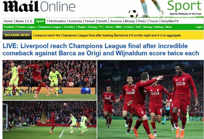 Báo chí quốc tế choáng váng màn trình diễn của Liverpool trước Barca
