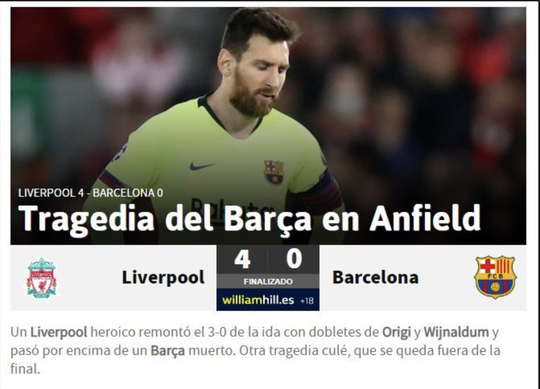 Báo chí quốc tế choáng váng màn trình diễn của Liverpool trước Barca