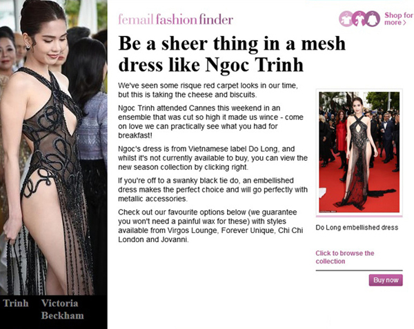 Tờ Dailymail của Anh chế giễu Ngọc Trinh vì 'váy nhìn thấy hết mọi thứ' ở LHP Cannes