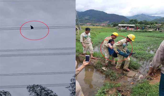 Sơn La: Lạnh người giải cứu nam thanh niên vắt vẻo trên dây điện cao thế 500KV 