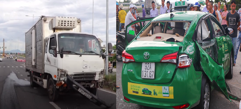 Taxi Mai Linh va chạm với xe tải, 1 hành khách tử vong 