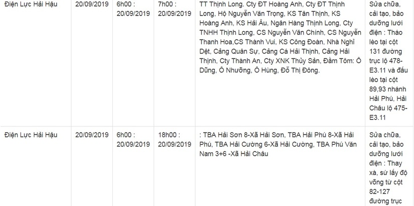 Lịch cắt điện ở Nam Định từ ngày 17/9 đến 20/916