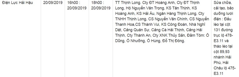 Lịch cắt điện ở Nam Định từ ngày 17/9 đến 20/915
