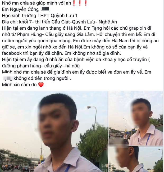 Nam sinh Nghệ An lạc đường khi đi 200km ra Hà Nội tìm bạn gái trên mạng 