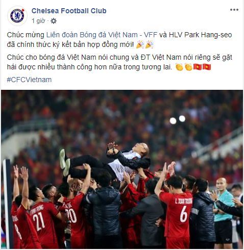 CLB Chelsea gửi lời chúc mừng tới HLV Park Hang Seo và VFF