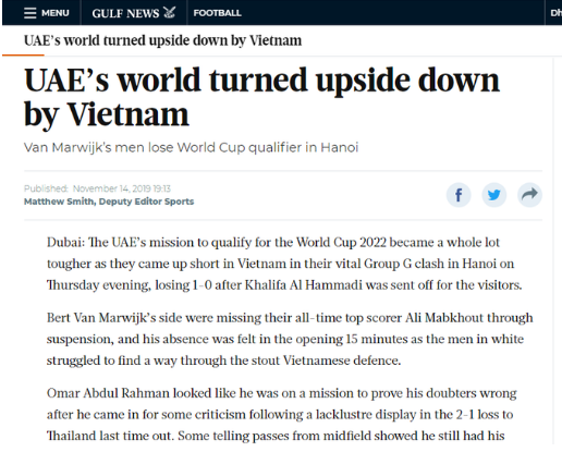 Báo chí UAE nể phục đẳng cấp các cầu thủ tuyển Việt Nam