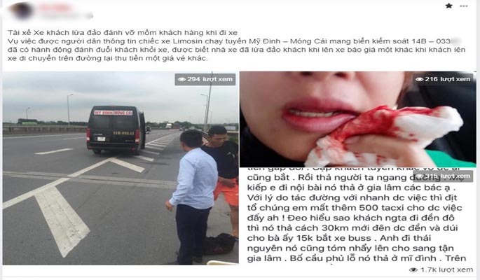 Một phụ nữ bị tài xế xe khách đánh chảy máu mồm