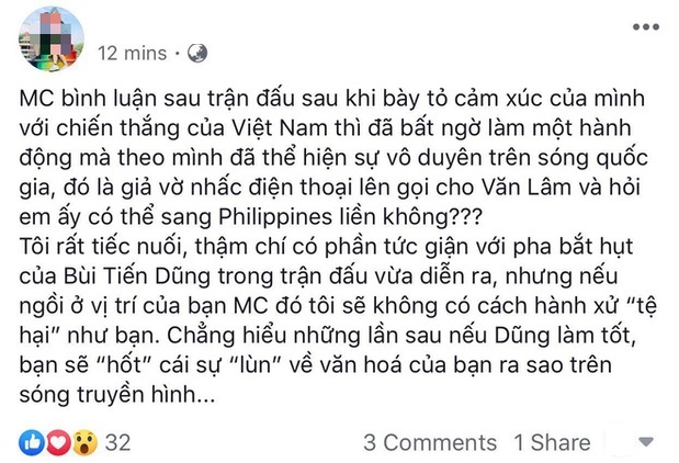 CĐV tức giận vì BTV Quốc Khánh gọi Văn Lâm sang bắt SEA Games