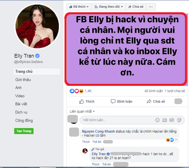 Elly Trần bị hack facebook giữa thời điểm rộ nghi vấn bị chồng Tây ngoại tình