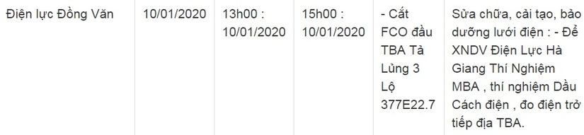 Thông báo lịch cắt điện ở Lạng Sơn ngày 10/1 và 11/121