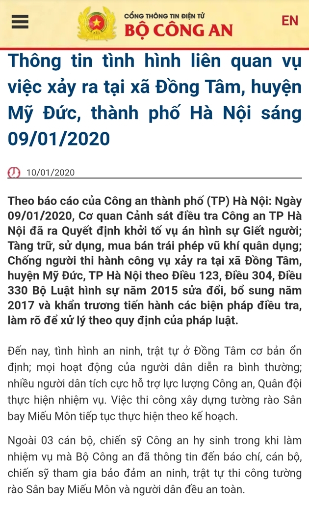 Thực hư thông tin 5 hay 7 cán bộ chiến sĩ Công an hy sinh ở Đồng Tâm