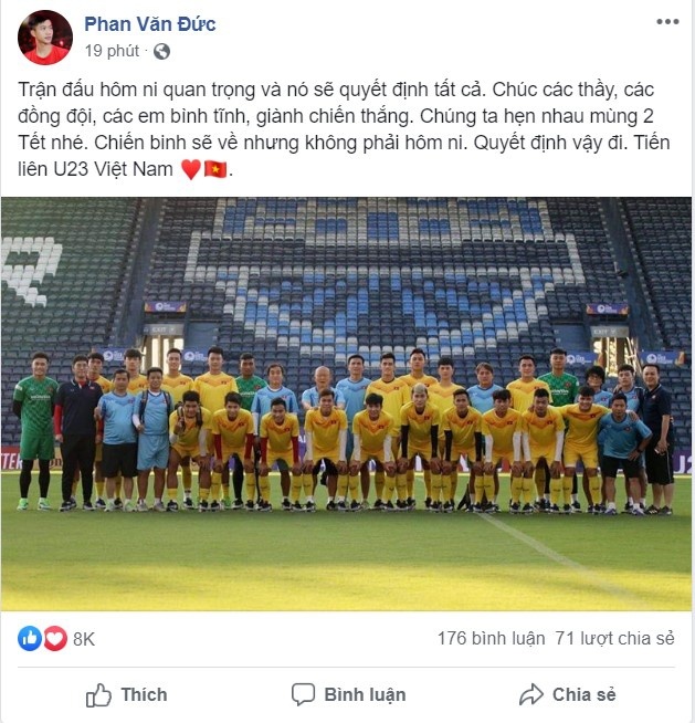 Phan Văn Đức động viên U23 Việt Nam trước trận đại chiến với Triều Tiên