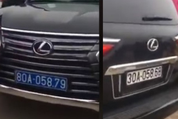 Xe Lexus đầu đeo biển xanh 80A, đuôi biển trắng đi chùa Tam Chúc 