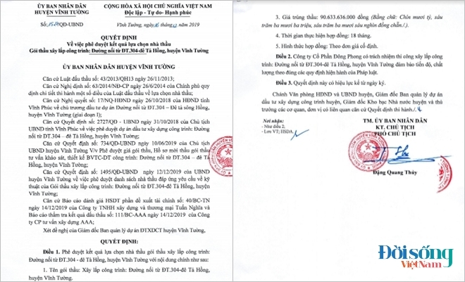 Bạn đọc phản ánh nhiều gói thầu kinh phí lớn ở Vĩnh Tường có tỉ lệ tiết kiệm cho vốn đầu tư rất thấp thông qua hoạt động đấu thầu. 