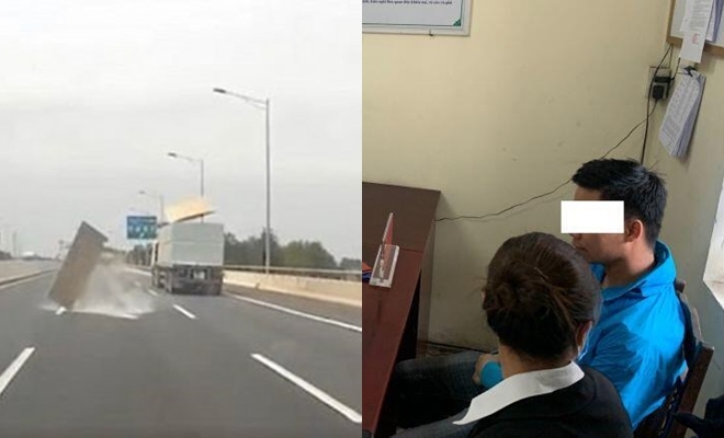 Để rơi vãi vật liệu xuống cao tốc Hà Nội - Hải Phòng, tài xế xe tải lĩnh phạt