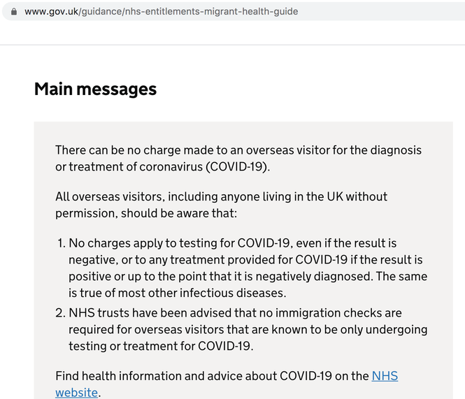 Người nước ngoài tại Anh được xét nghiệm và điều trị Covid-19 miễn phí