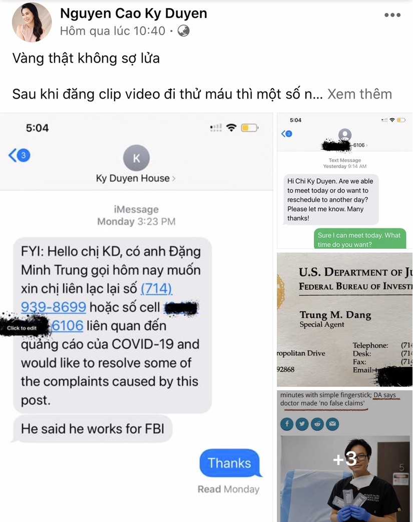 MC Nguyễn Cao Kỳ Duyên bị FBI mời làm việc vì liên quan đến Covid-19 