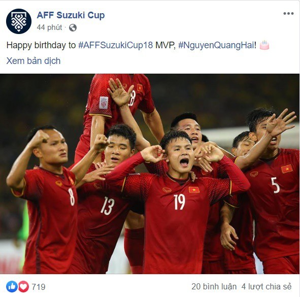 Liên đoàn bóng đá Đông Nam Á gửi thư chúc mừng Quang Hải