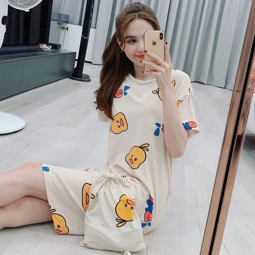 Váy Ngủ Pijama Lụa Ngắn Tay Họa Tiết Dễ Thương  Shopee Việt Nam