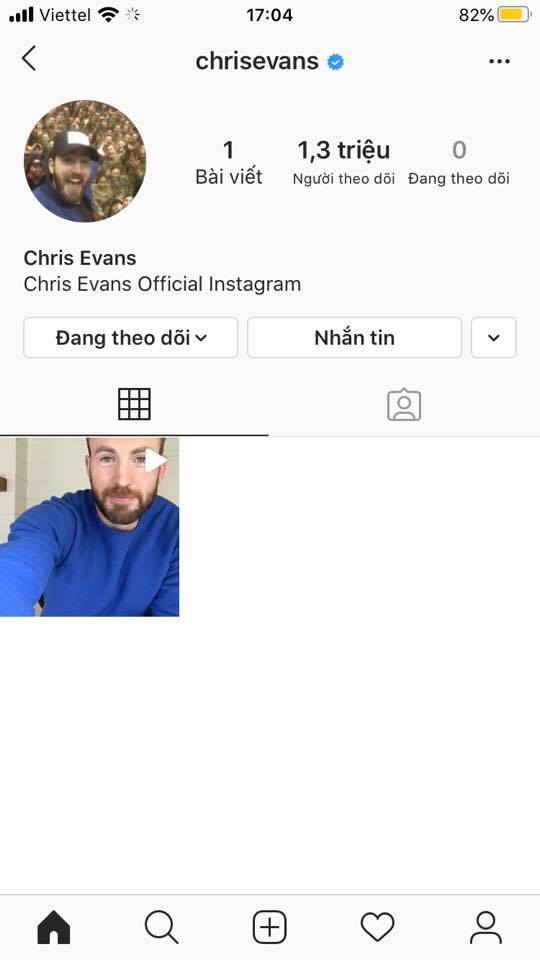  'Captain America' Chris Evans đạt mốc 1 triệu follow sau vài tiếng lập tài khoản Instagram