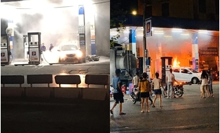 Hà Nội: Hoảng hốt dập tắt đám cháy cây xăng do ô tô lùi bất cẩn