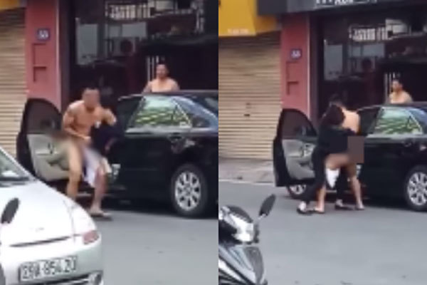 Xôn xao clip người đàn ông bị lôi ra khỏi xe ô tô trong tình trạng khỏa thân 