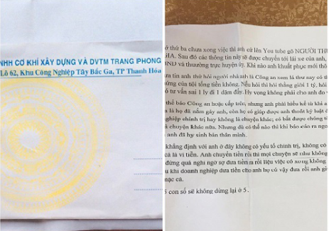 Hé lộ nội dung bức thư tống tiền PCT UBND huyện Tĩnh Gia 5 tỷ đồng
