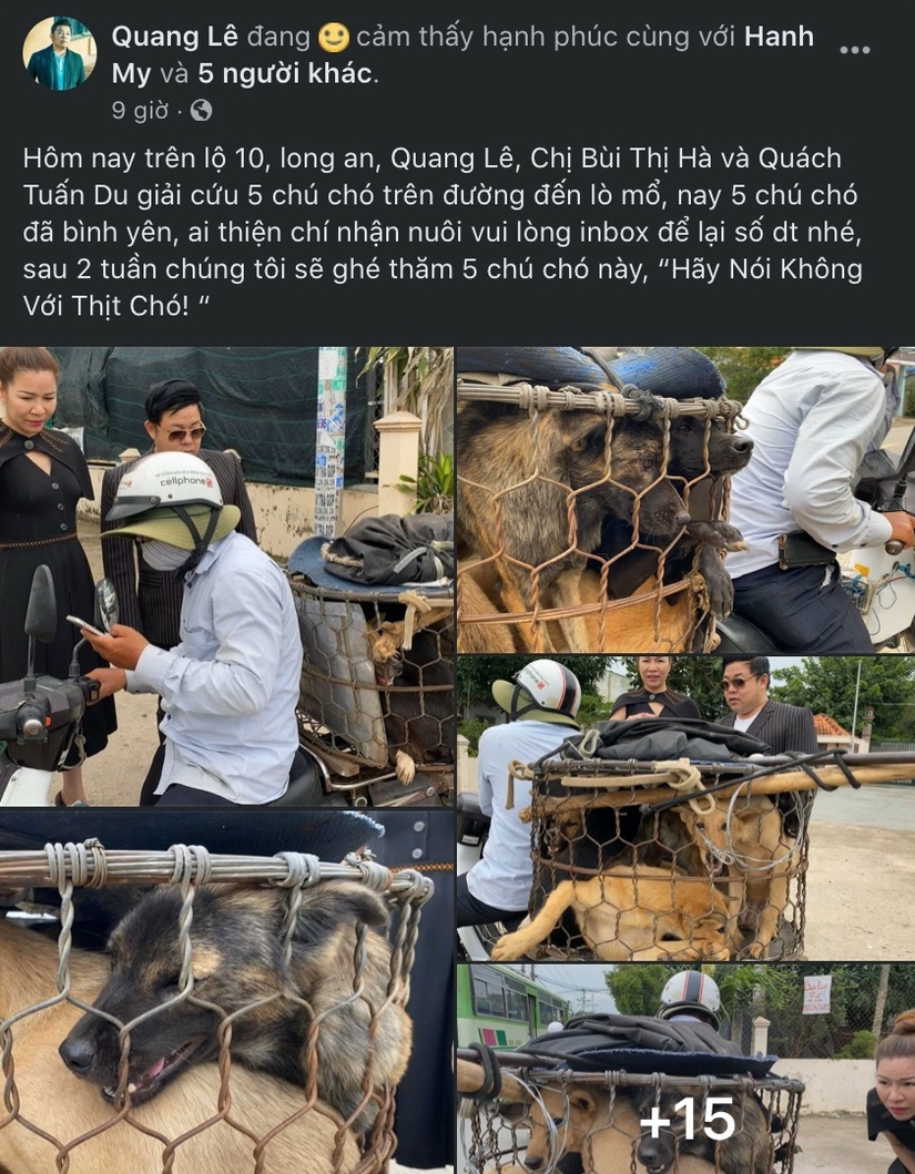 Quang Lê ra tay giải cứu 5 chú chó trên đường bị đưa đến lò mổ