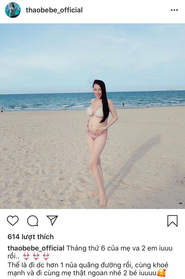 Bà xã Khắc Việt tự tin diện bikini khoe bụng bầu 6 tháng