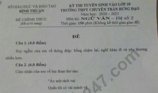Đề thi môn Văn chuyên vào lớp 10 của tỉnh Bình Thuận năm 2020 - THPT Chuyên Trần Hưng Đạo