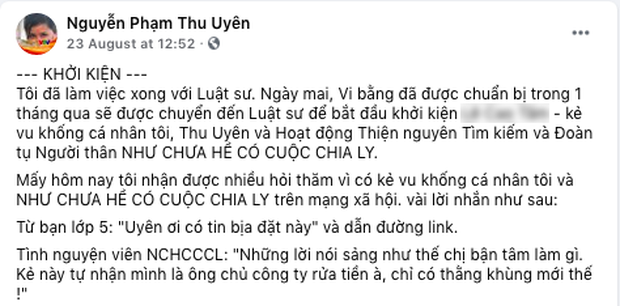 Bị vu khống ăn chặn tiền của 'Như chưa hề có cuộc chia ly', MC Thu Uyên tuyên bố khởi kiện