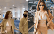 Ngọc Trinh diện bikini, khoe vòng 1 táo bạo giữa sân bay