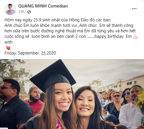 Hậu ly hôn, Quang Minh gửi lời chúc mừng sinh nhật Hồng Đào