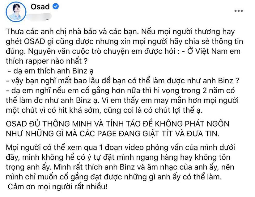 Osad chính thức gặp Binz để xin lỗi vì lùm xùm phát ngôn trên MXH