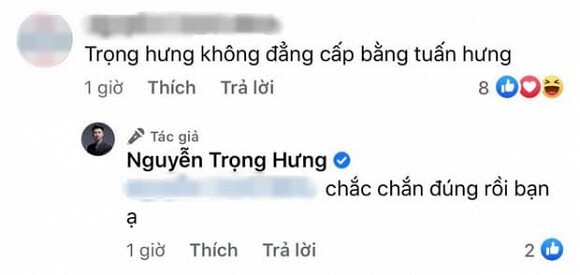 Bị cà khịa không cùng đẳng cấp với Tuấn Hưng, Trọng Hưng đáp trả ngay và luôn