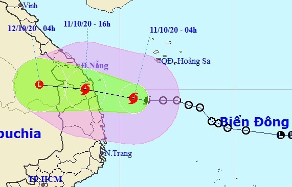 Bão số 6 đang thẳng hướng tiến vào các tỉnh từ Quảng Nam đến Bình Địn