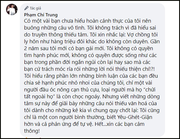 NSƯT Chí Trung đáp trả sự soi mói của dân mạng để bảo về bạn gái kém 17 tuổi 