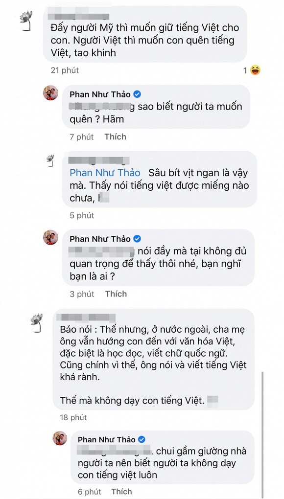 Phan Như Thảo đáp trả cực gắt khi bị mỉa mai không dạy tiếng Việt cho con gái