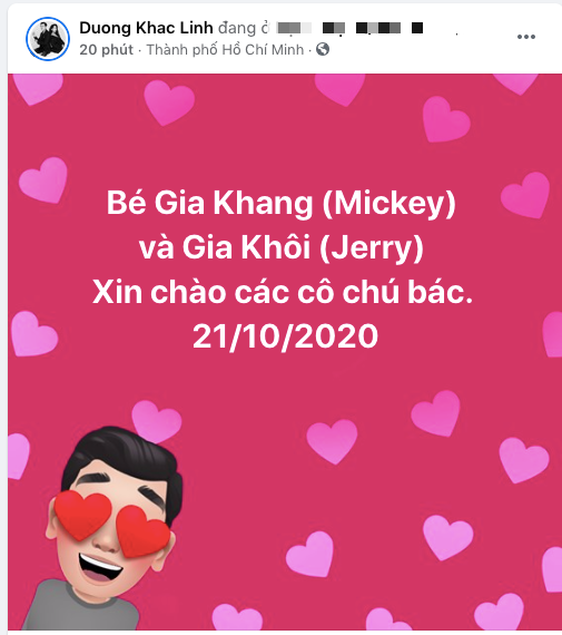 Vợ chồng Dương Khắc Linh chính thức đón chào cặp đôi song sinh