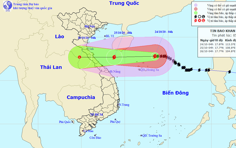 Bão số 8 hướng vào đất liền các tỉnh từ Hà Tĩnh đến Quảng Trị và suy yếu