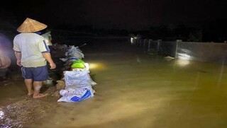 Hơn 400 người dầm mưa xuyên đêm đắp đê chống lũ ở Hà Tĩnh