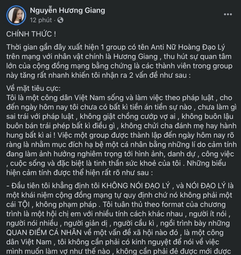 Hương Giang đanh thép yêu cầu group antifan dừng hoạt động, đề nghị cơ quan chức năng vào cuộc xử lý